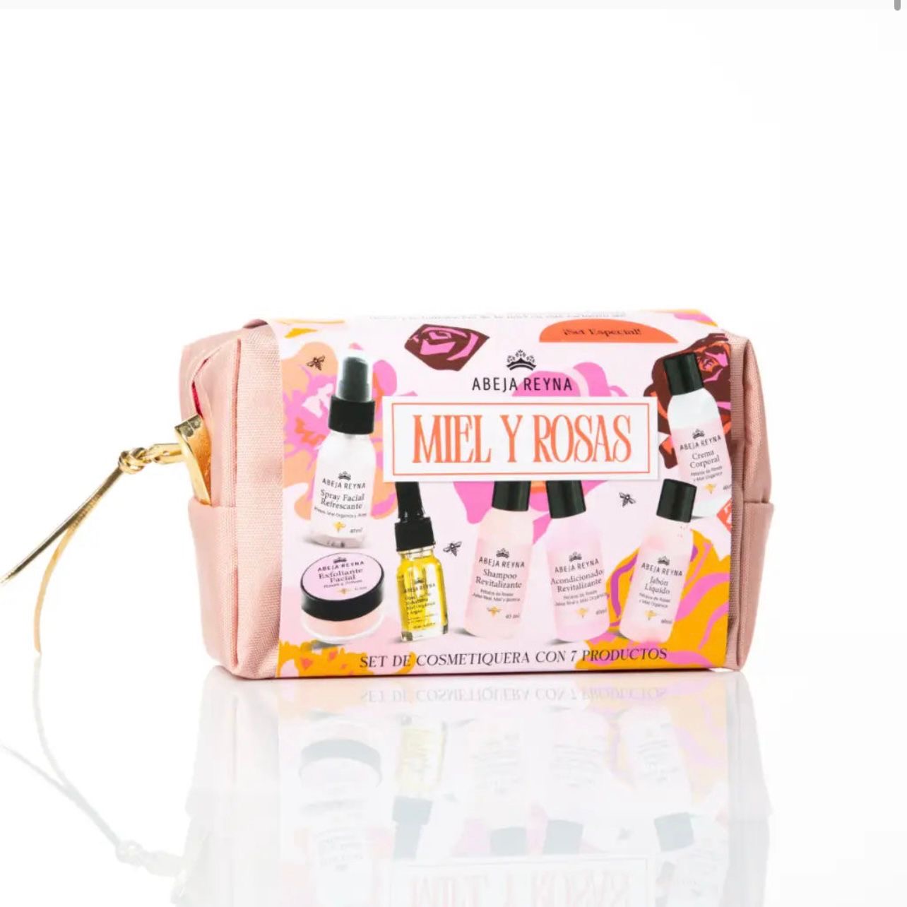 Kit Miel y Rosas Cosmetiquera Rosa ( 7 productos travel size )