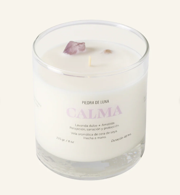 Calma - Vela grande (225 grs). Lavanda dulce + Amatista