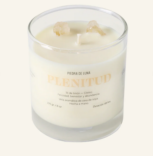 Plenitud - Vela grande (225 grs). Té de Limón + Citrino