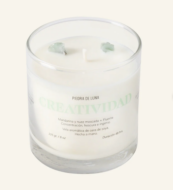 Creatividad - Vela grande (225 grs). Mandarina & Nuez Moscada + Fluorita
