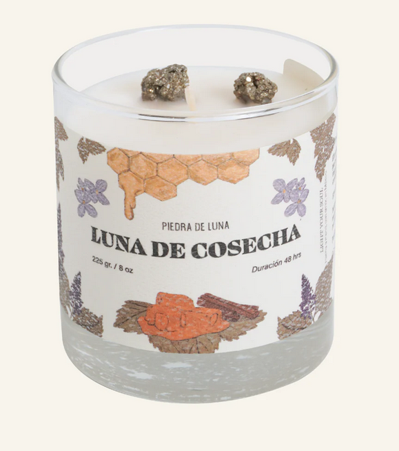 Luna de Cosecha - Vela grande (225 grs). Caramelo & Miel + Pirita