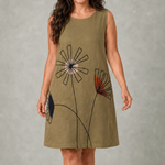 Cargar imagen en el visor de la galería, Vestido A corto de lino "Flores del llano 2" talla grande
