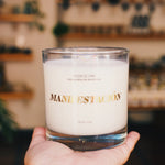 Load image into Gallery viewer, Manifestación - Vela grande (225 grs). Sándalo, Ámbar &amp; Almizcle + Selenita
