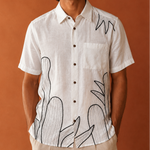 Load image into Gallery viewer, Camisa de lino Blanca "Agaves y Cactus" talla M
