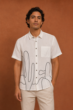 Load image into Gallery viewer, Camisa de lino blanca "cactus" Talla Chica

