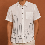 Load image into Gallery viewer, Camisa de lino blanca "cactus" Talla Chica
