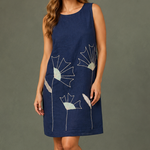 Cargar imagen en el visor de la galería, Vestido A corto de lino "Flores del Llano" talla M
