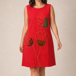 Load image into Gallery viewer, Vestido A corto de lino "amapolas rojas" talla G
