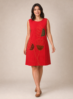 Load image into Gallery viewer, Vestido A corto de lino "amapolas rojas" talla G
